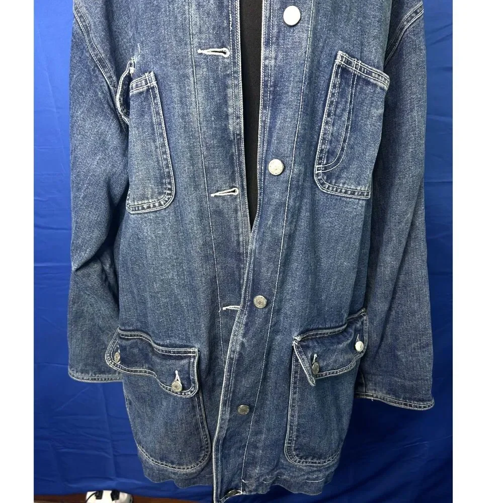 Vtg‎ Jones New York Womens Denim Chore Jacket 2X Classic Barn Plaid Cotton Dark